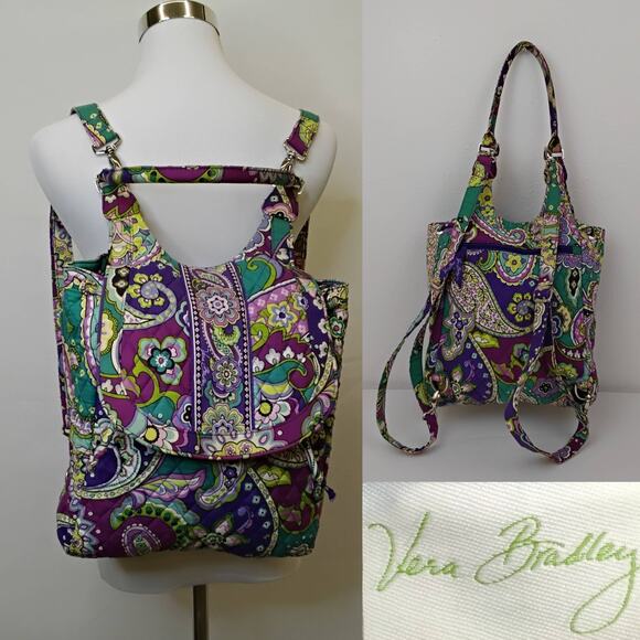 Vera Bradley Handbags - Vera Bradley Quilted Backpack Heather Purple Paisley Print Top Handle #J5585